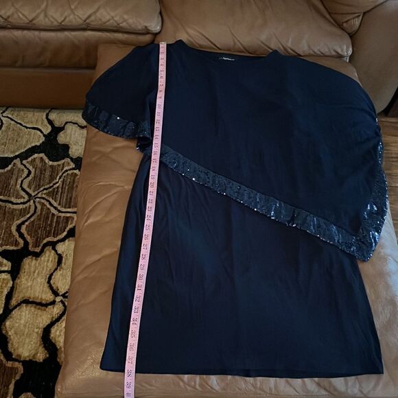 R & M Richard’s Woman Navy Sequin Evening Dress Boat Neck Slit 3/4 Sleeves Midi - Picture 8 of 8